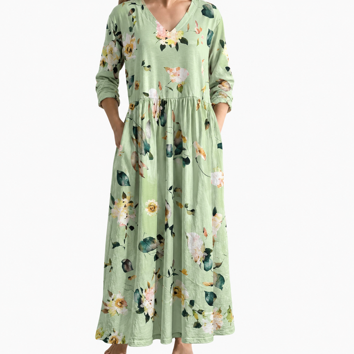 Women’s Maxi Dress with V-Neckline and Flowing Silhouette