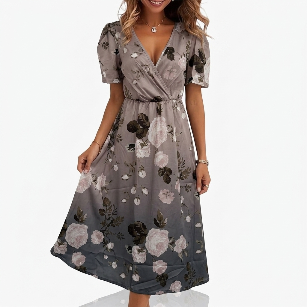 Women’s Midi Dress with Flutter Sleeves and High-Low Hem