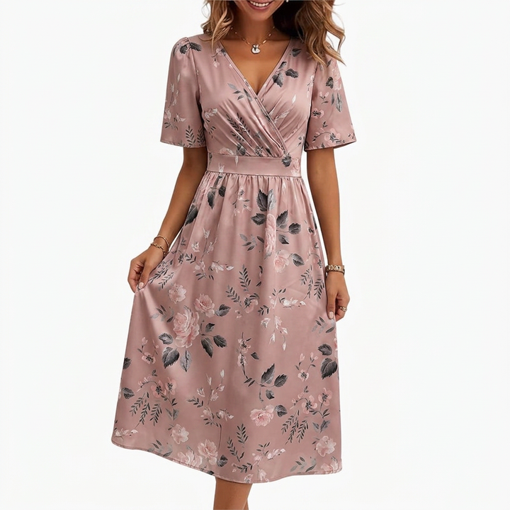 Women’s Midi Dress with Flutter Sleeves and High-Low Hem