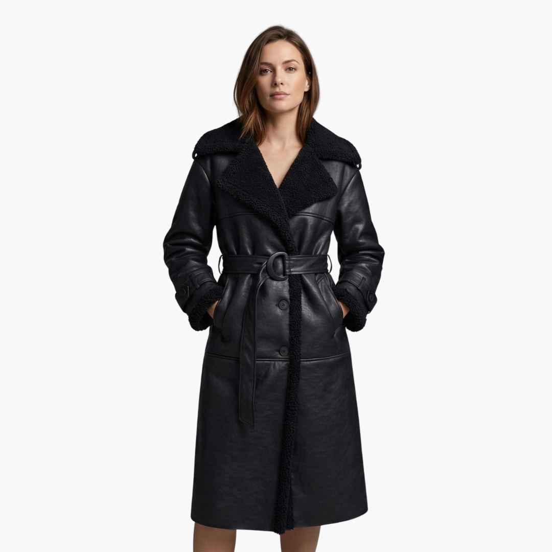 Women’s Trench Coat with Hood and Belted Waist