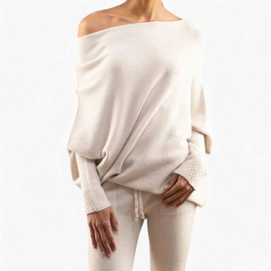 Women’s Sweater with Off-Shoulder Neckline and Knit Texture