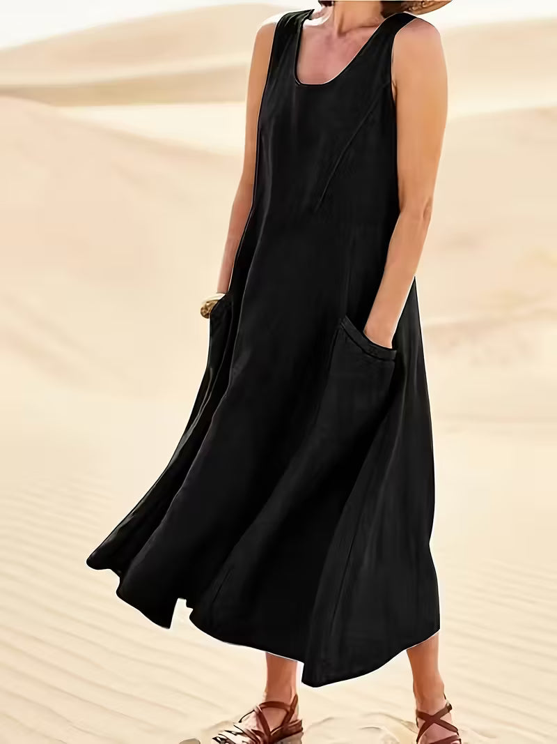 Women’s midi dress with scoop neckline and patch pockets