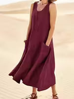 Women’s midi dress with scoop neckline and patch pockets