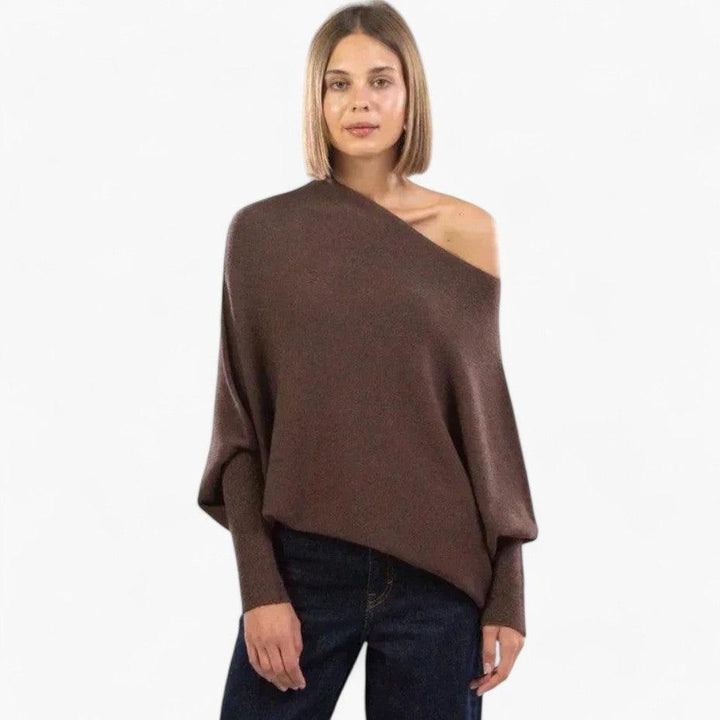 Women’s Sweater with Off-Shoulder Neckline and Knit Texture