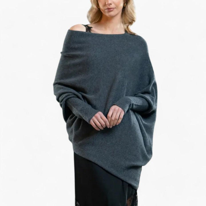 Women’s Sweater with Off-Shoulder Neckline and Knit Texture