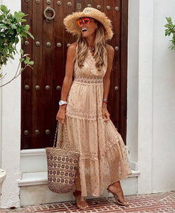 Women’s Maxi Dress with Halter Neck and Boho Prints
