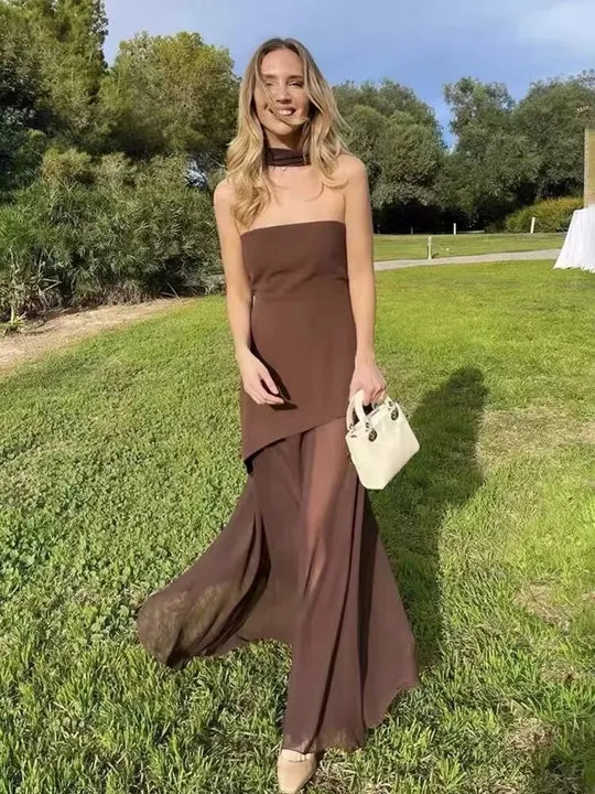 Women’s Evening Dress with Sheer Skirt and Overlay