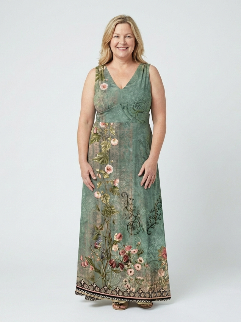 Seraphina | Sleeveless V Neck Floral Maxi Dress