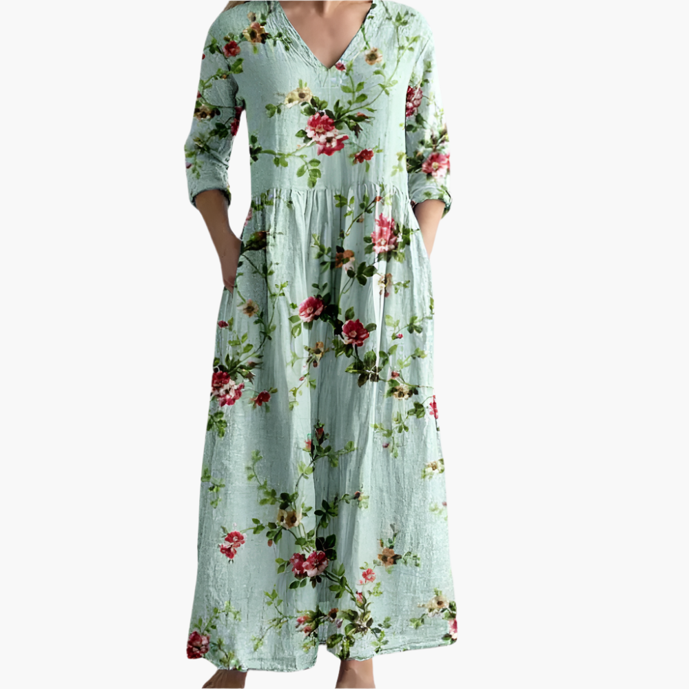 Women’s Maxi Dress with V-Neckline and Flowing Silhouette
