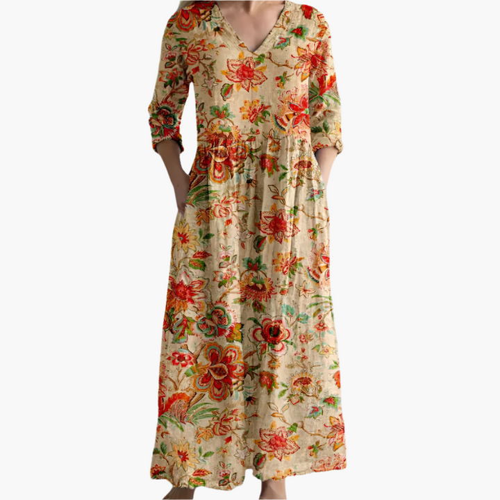 Women’s Boho Maxi Dress with Floral Print and Flowing Fit