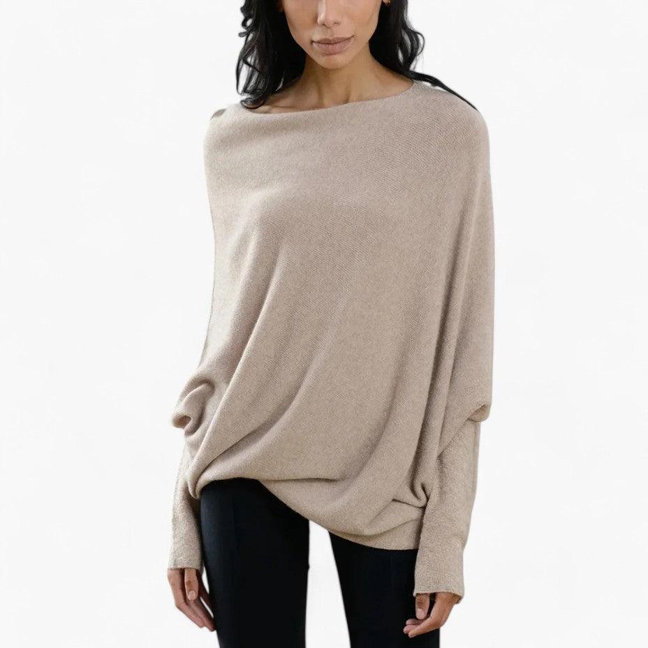 Women’s Sweater with Off-Shoulder Neckline and Knit Texture