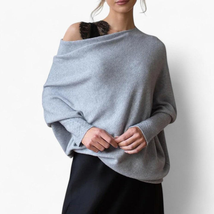 Women’s Sweater with Off-Shoulder Neckline and Knit Texture