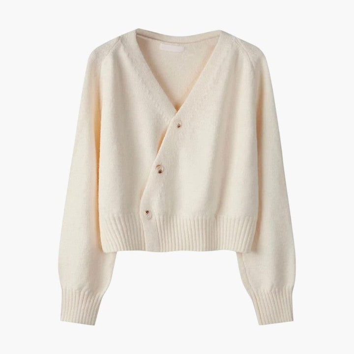 Women’s V-Neck Cardigan with Button-Up Front and Long Sleeves