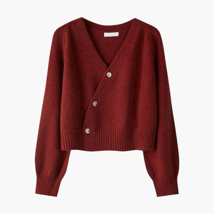 Women’s V-Neck Cardigan with Button-Up Front and Long Sleeves