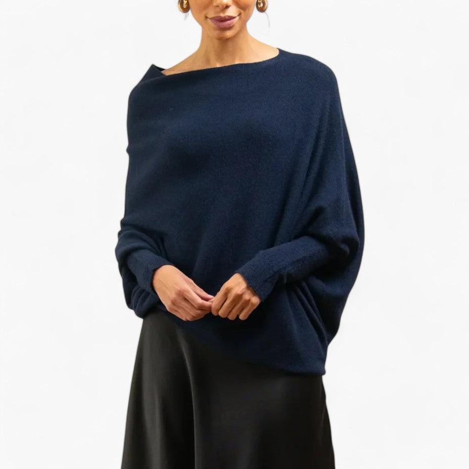 Women’s Sweater with Off-Shoulder Neckline and Knit Texture