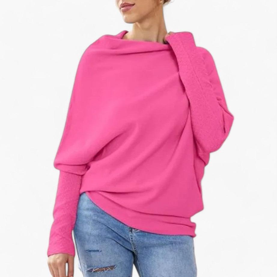 Women’s Sweater with Off-Shoulder Neckline and Knit Texture