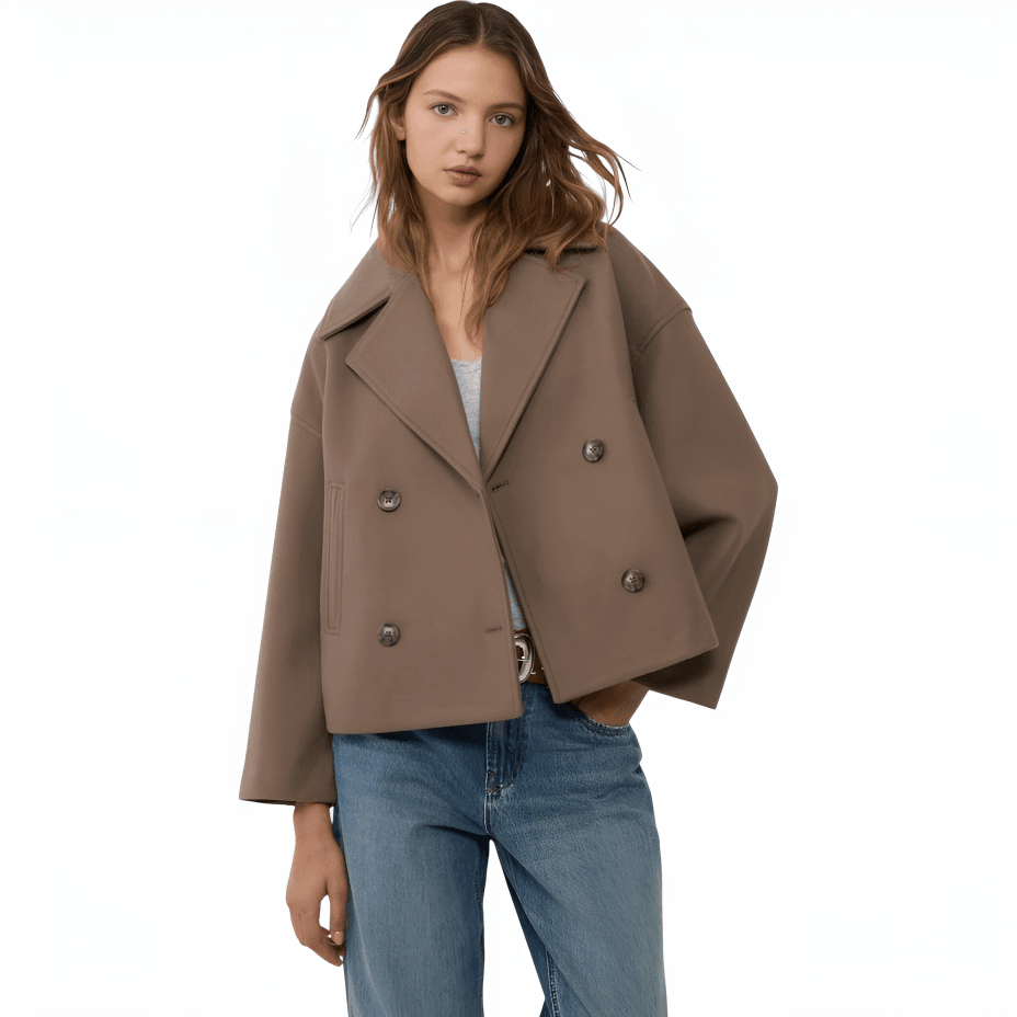 Women’s Cropped Peacoat with Double-Button Front and Notched Lapel