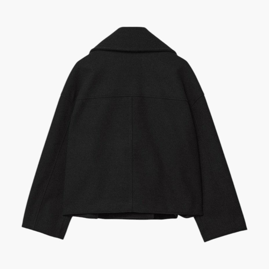 Women’s Cropped Peacoat with Double-Button Front and Notched Lapel